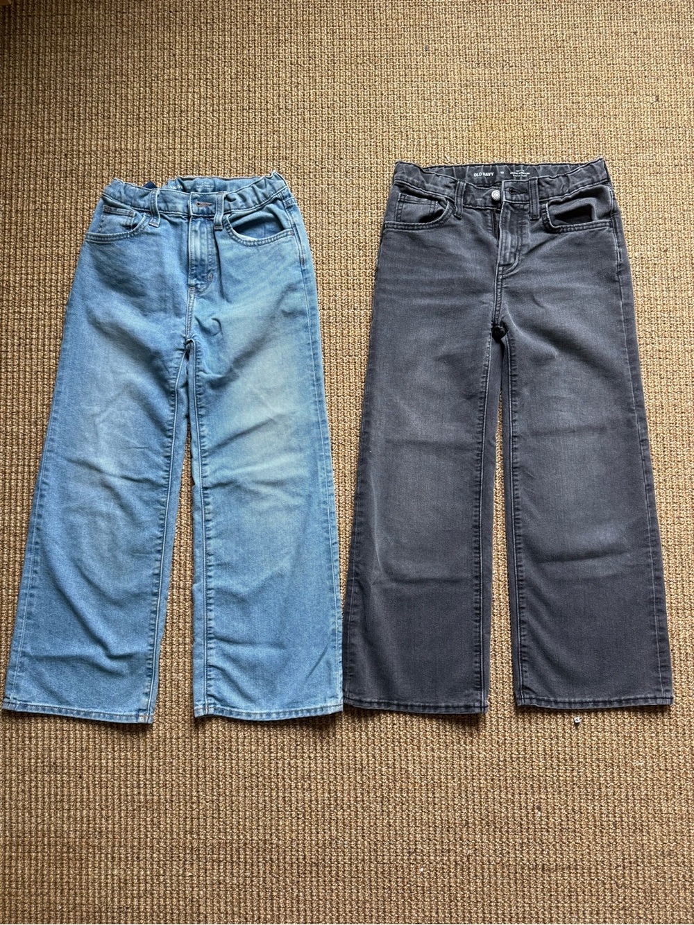 Girl’s High Rise Baggy Wide Leg Jeans - Light Blue and Charcoal